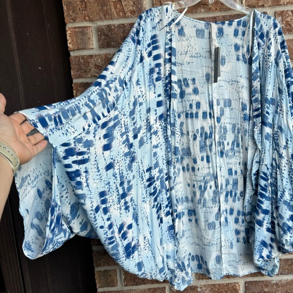 Melissa Mccarthy Seven7 Plus 1X Blue Brushstroke Patterned Open Front Shrug New! - Picture 3 of 6